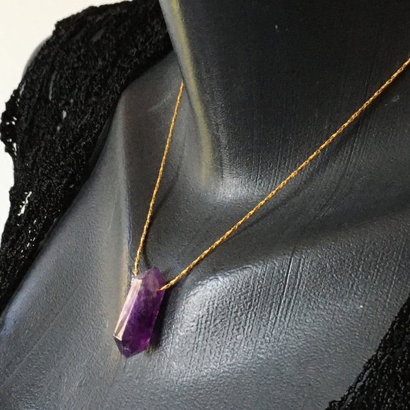 Vintage Jewelry - Amethyst Double Point Crystal Gold Chain Necklace